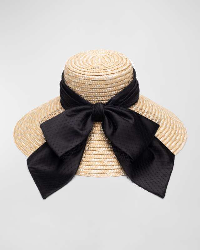 Mirabel Wide Brim Hat With Black Satin Bow